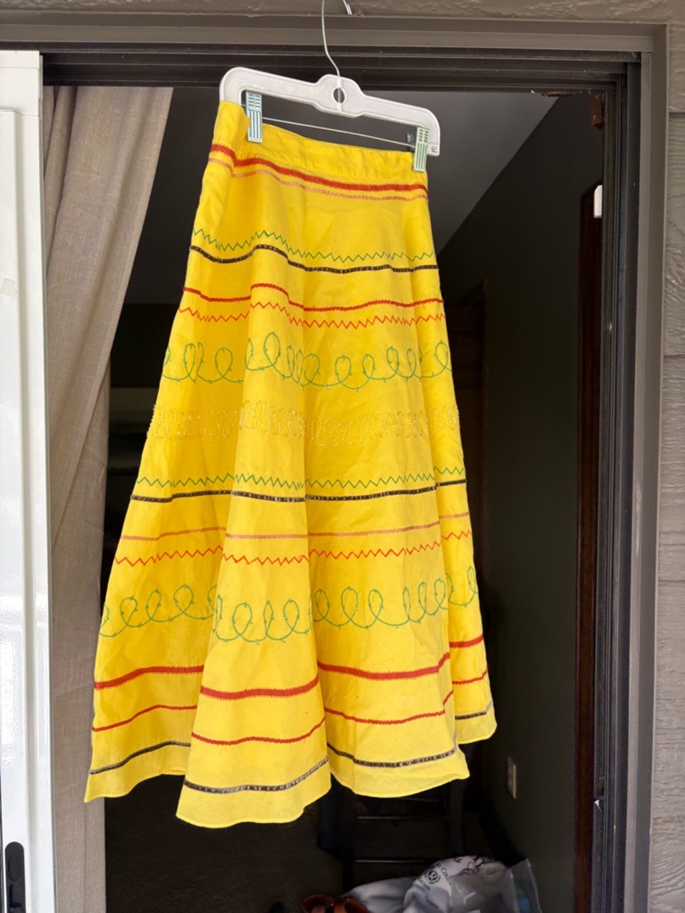 Yellow Embroidered A-Line Skirt